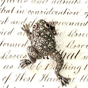Beautiful Sterling Silver Frog Pin with Red Stone Eyes stamped 925